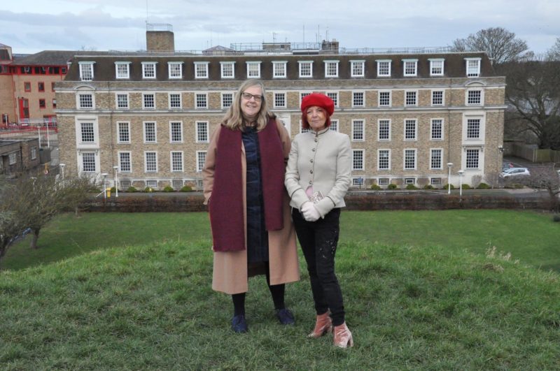 Cllrs Claire Richards and Jocelynne Scutt on Castle Mound
