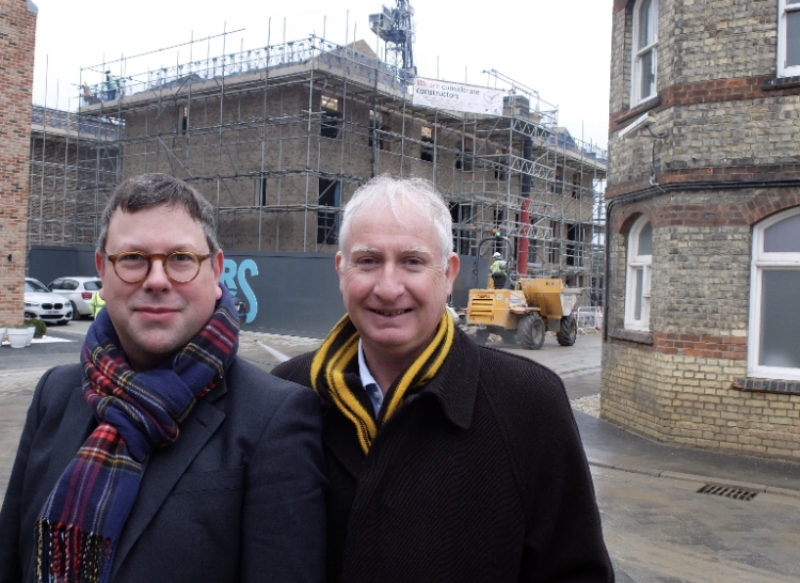 Councillor Johnson and Daniel Zeichner at the Ironworks housing site