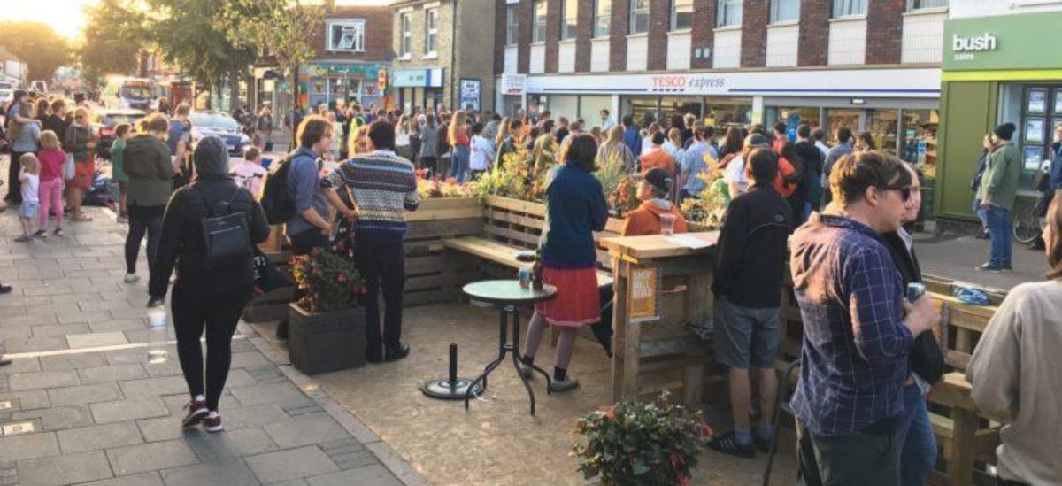 Traders and residents enjoy the Parklet