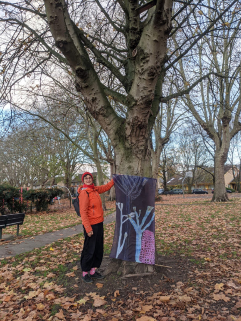 Councillor Katie Thornburrow beside a tree in Petersfield