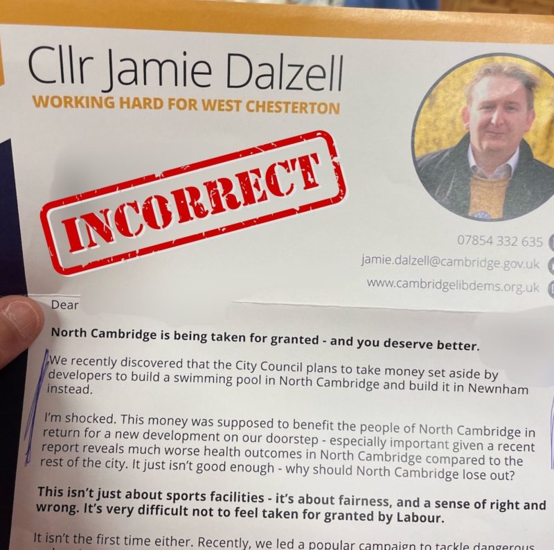 Copy of Liberal Democrat street letter from Jamie Dalzell