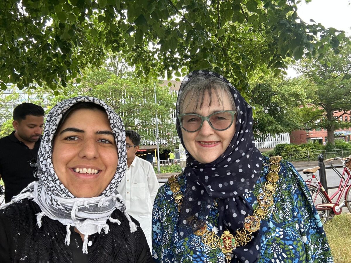 Zarina and Jenny at the Eid prayer in Cambridge